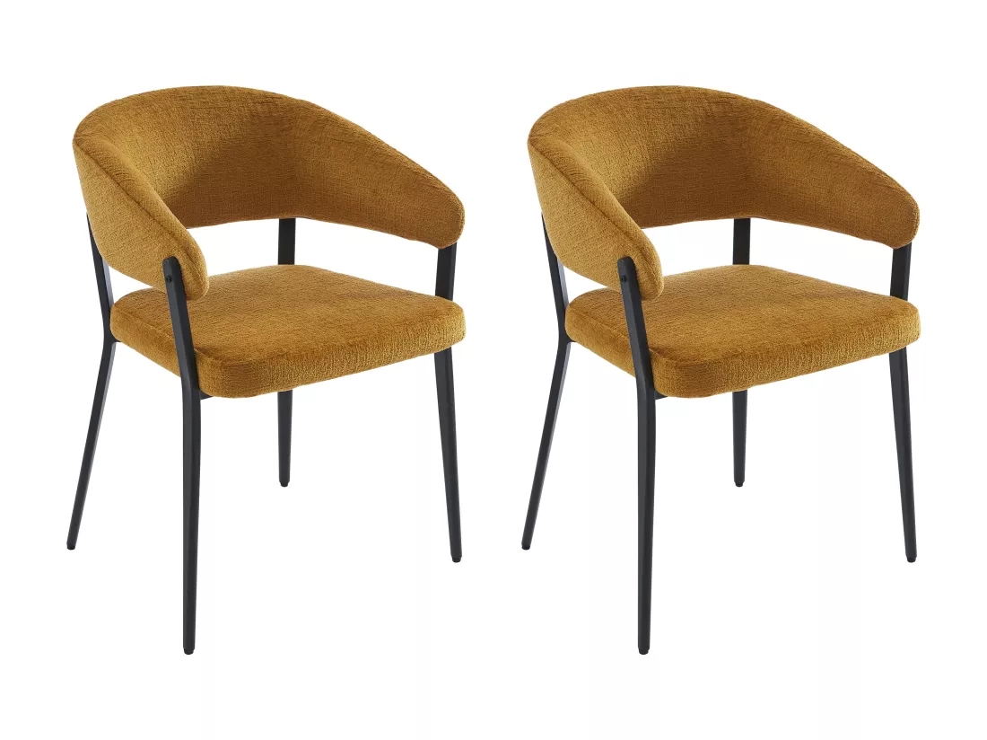 Lot de 2 chaises avec accoudoirs en tissu et métal noir - Jaune moutarde - AVRELA