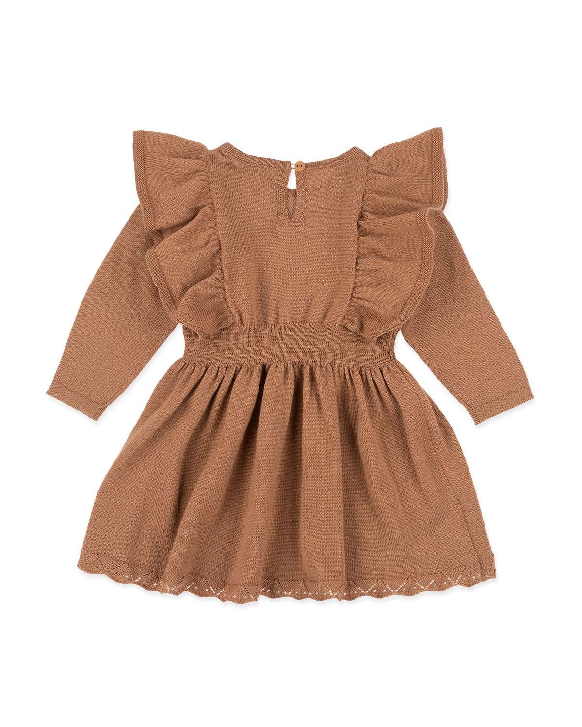 Ullkjole Baby 100% Merino – Langermet m/ Cutline og Volang | Kjole Joline
