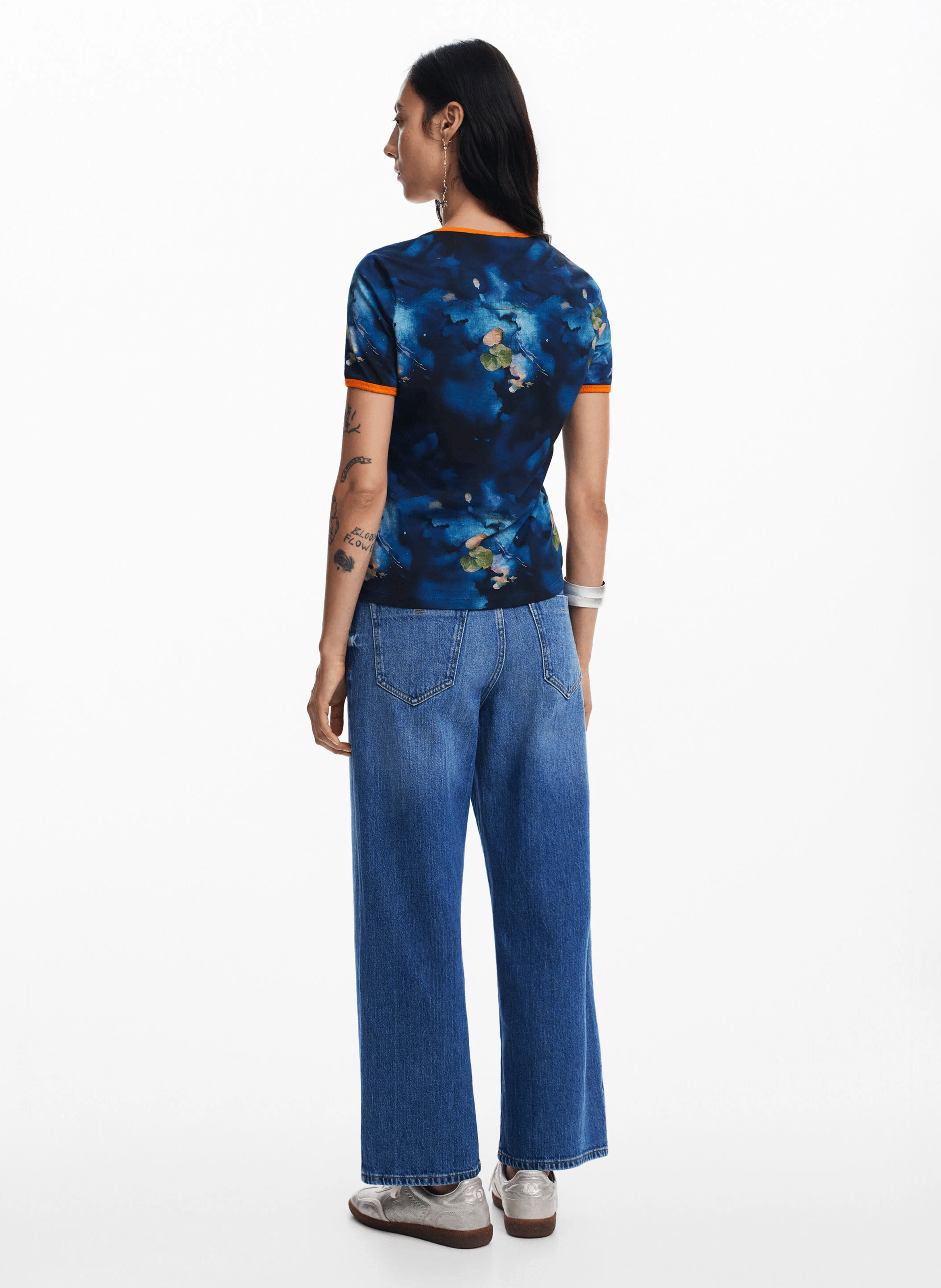 Tee-shirt manches courtes imprimé en coton mélangé | Bleu