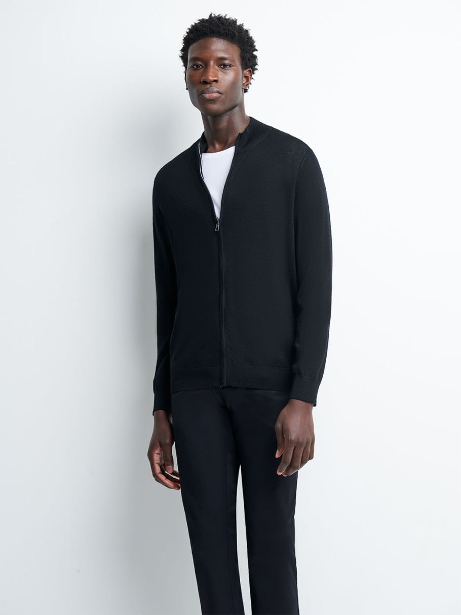 Cardigan zippé en laine mérinos