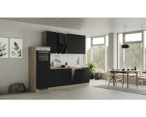 Flex Well keukenblok met apparatuur Capri 280 cm zwart mat gedemonteerd omkeerbaar uitvoering 00012602