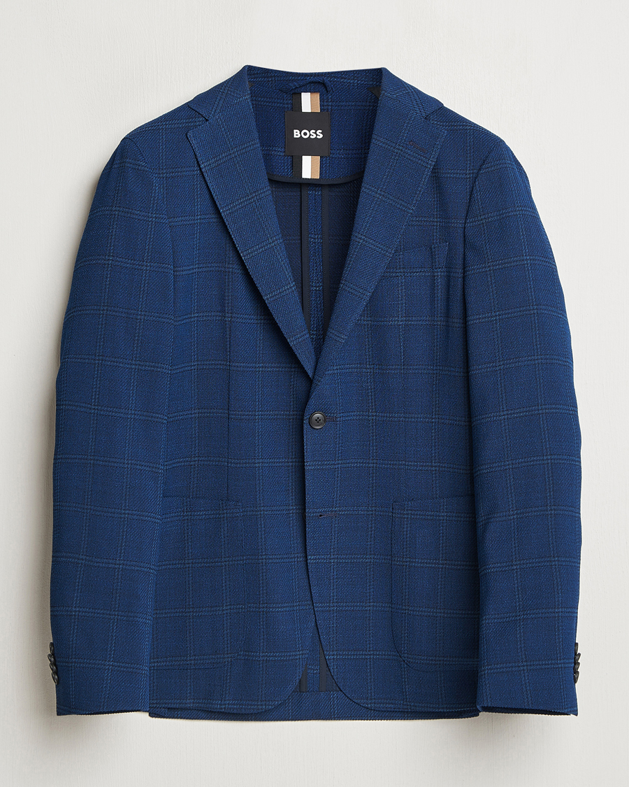 BOSS BLACK Hanry Wool Checked Blazer Dark Blue