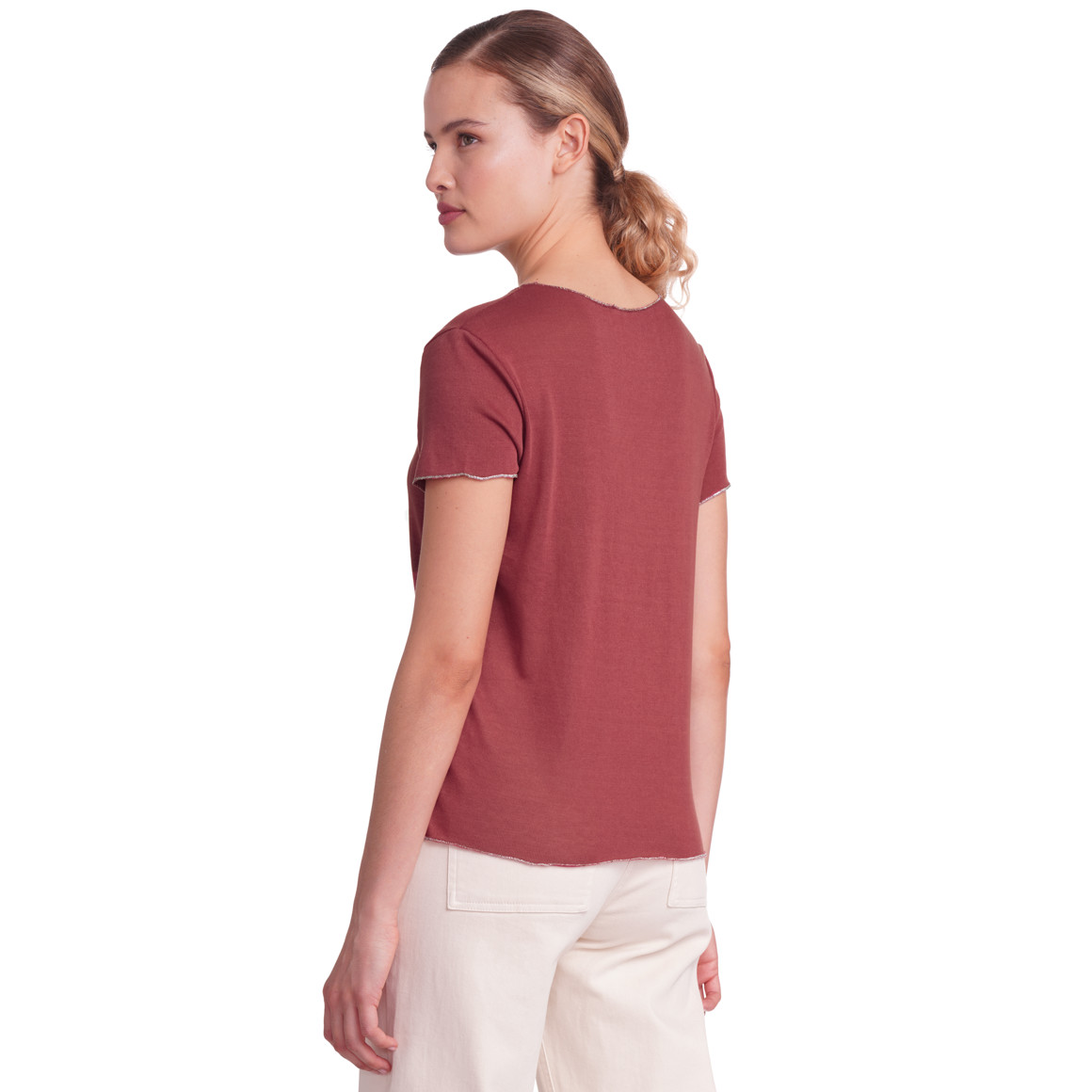 Gina Collection Damen T-Shirt mit glänzender Abschlussnaht dunkelrot