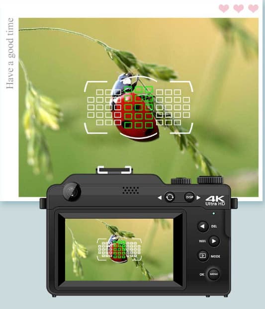 Digitalkamera 4K/48MP/18X digital zoom/autofokus/dobbeltkamera med 32GB TF-kort Sort