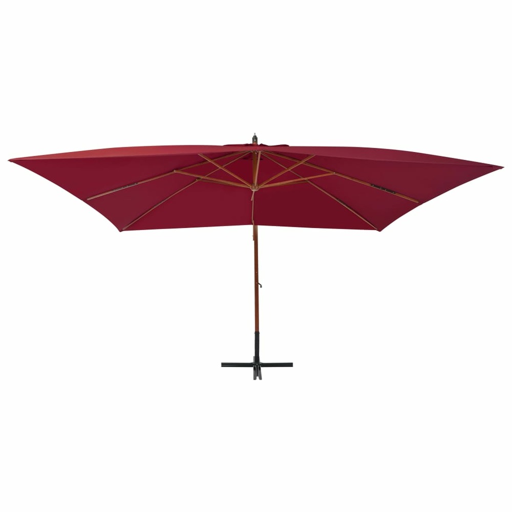 Parasol meuble de jardin en porte-à-faux avec mât en bois 400 x 300 cm bordeaux