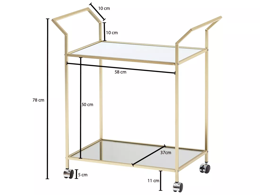 Design Chariot de Service Verre Or 73x78x37 cm Rétro Chariot De Thé