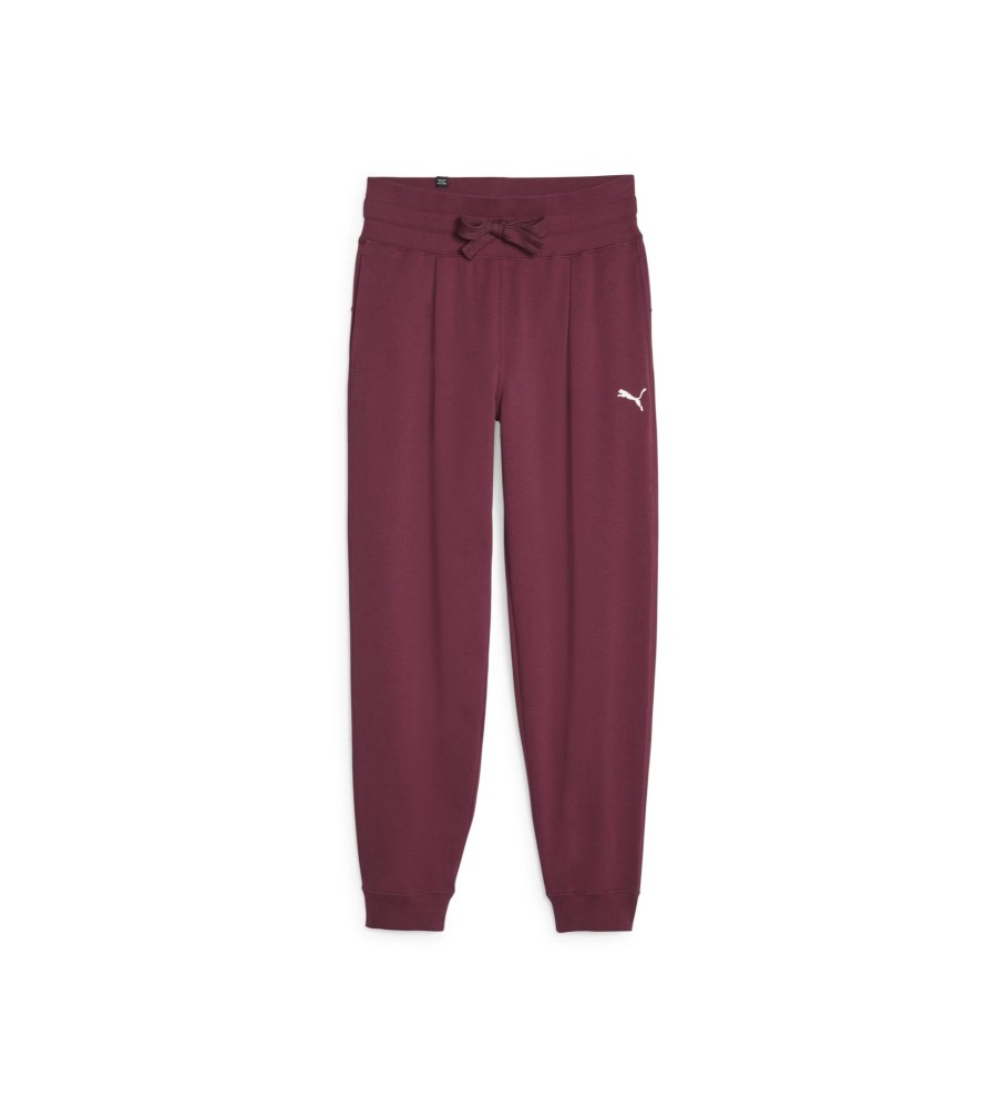 Calça Puma de cintura alta, cor bordô.