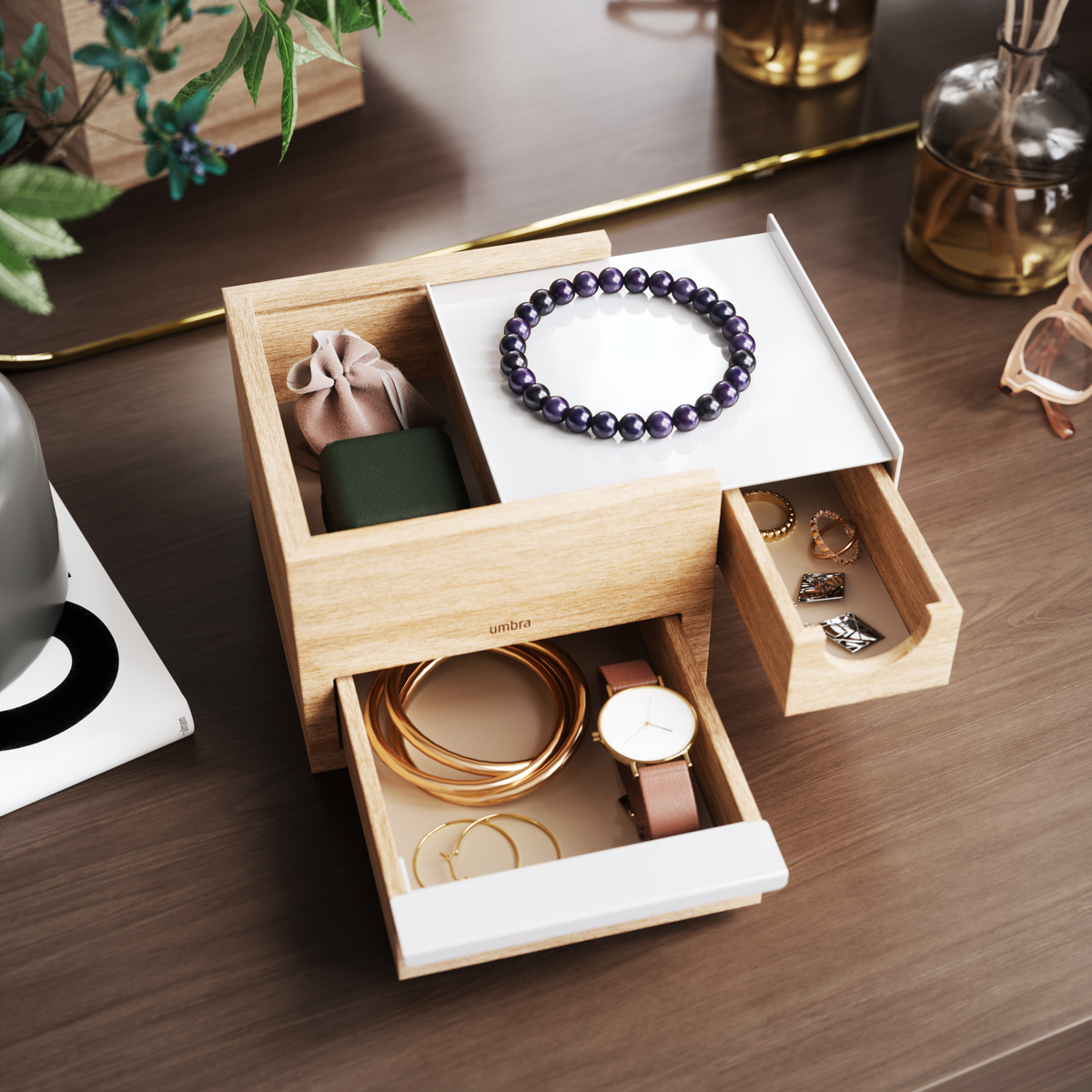 Juwelenbox Stowit wit naturel hout S