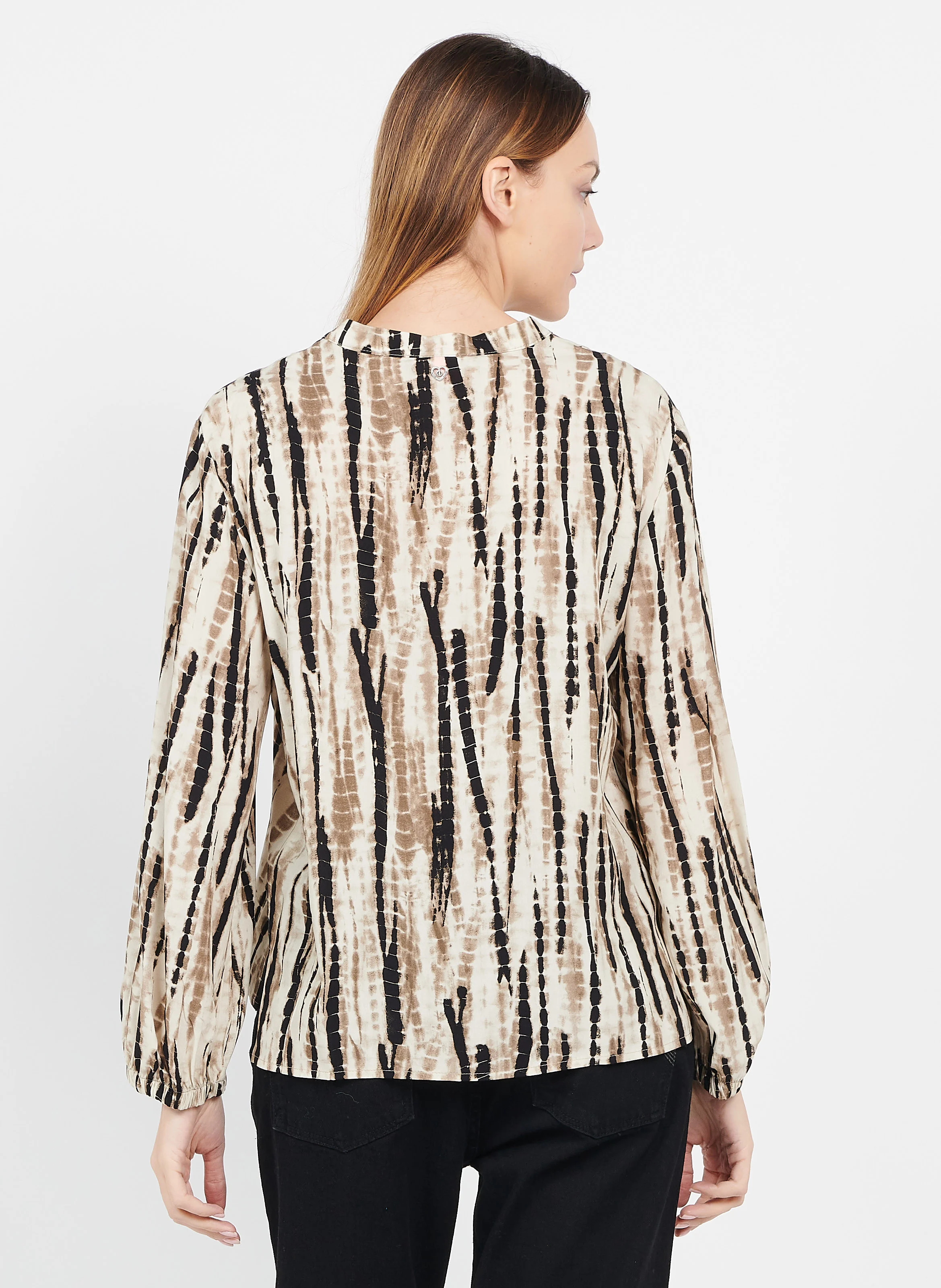 Blouse imprimée à Col V Profond en viscose| Beige