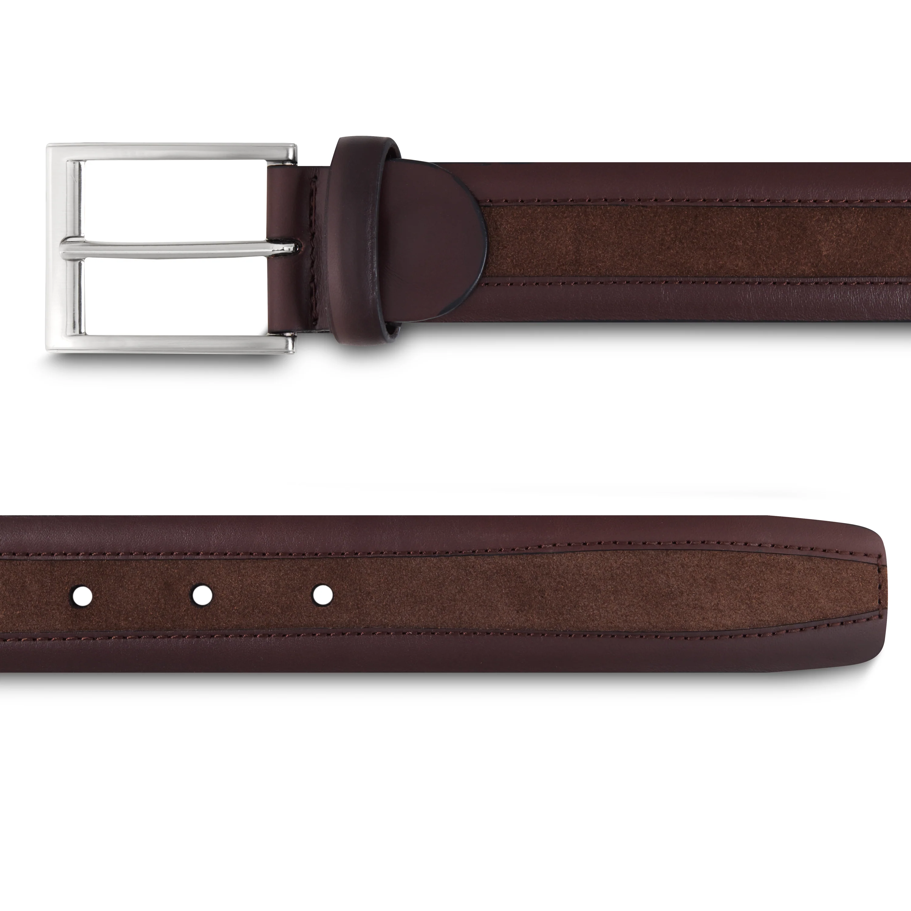 Ceinture homme en cuir lisse et veau velours marron