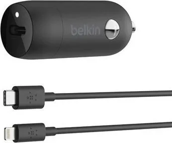 Belkin BoostCharge Car Charger - Bilstrømsadapter - 18 Watt - 3.6 A (24 pin USB-C) - på kabel: Lightning - sort