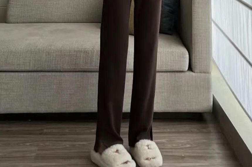 Maisee - Elastische taille, effen chenille joggingbroek met rechte pijpen