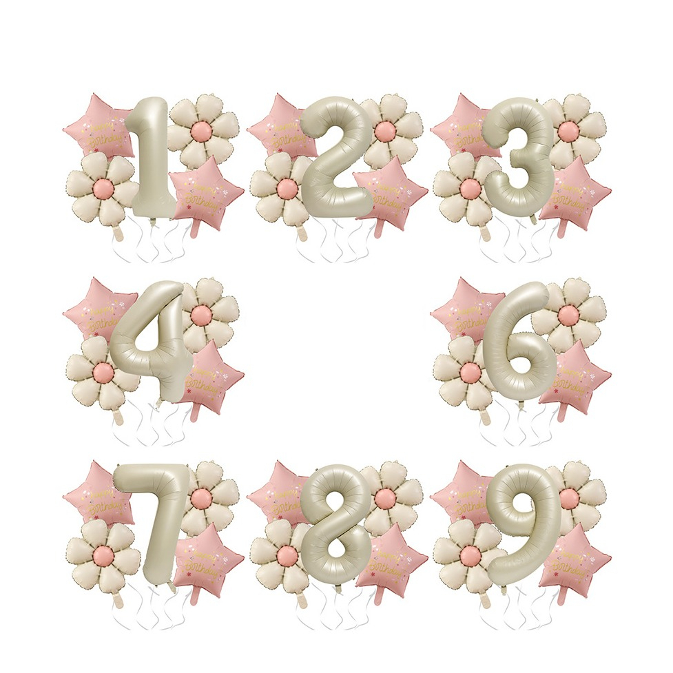 (5-tlg. Set) Zahlen Ballon Kinder Geburtstags Party Folienballon - Zahl 4 / Blumen
