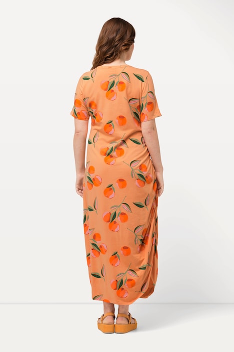 Maxikleid, Pfirsiche, Rundhals, Halbarm, Biobaumwolle
