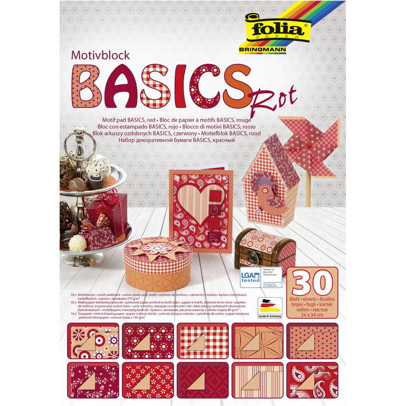 Folia Motivblock Basics, 24 x 34 cm, rot, 30 Blatt
