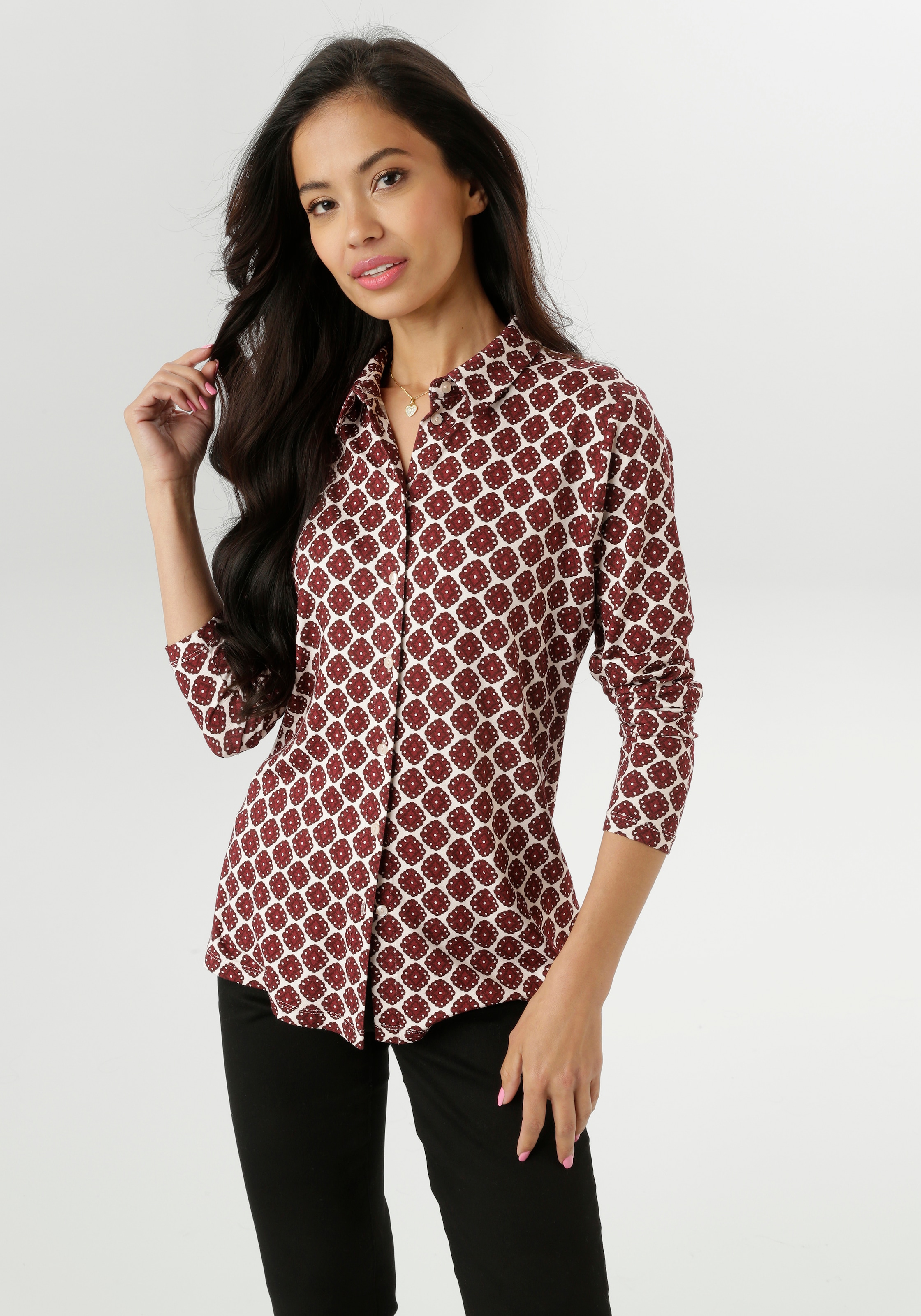 Aniston SELECTED Hemdbluse , mit extravagantem, farbenfrohen Retro-Muster - NEUE KOLLEKTION