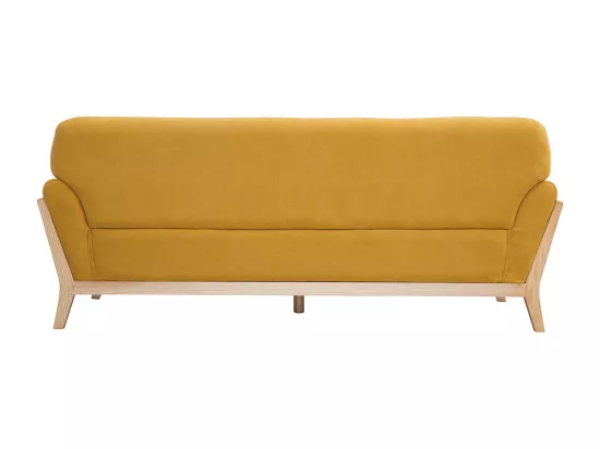 Canapé scandinave 3 places en tissu effet velours jaune moutarde et bois clair YOKO