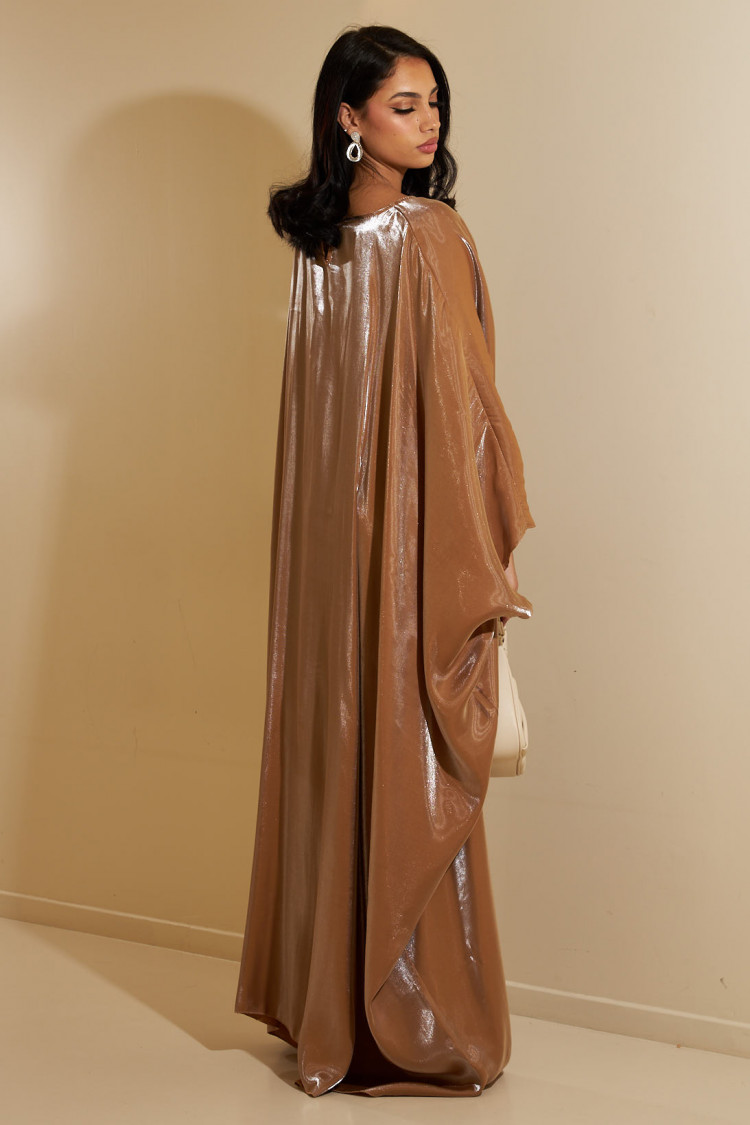 Robe manche chauves-souris pailletées marron