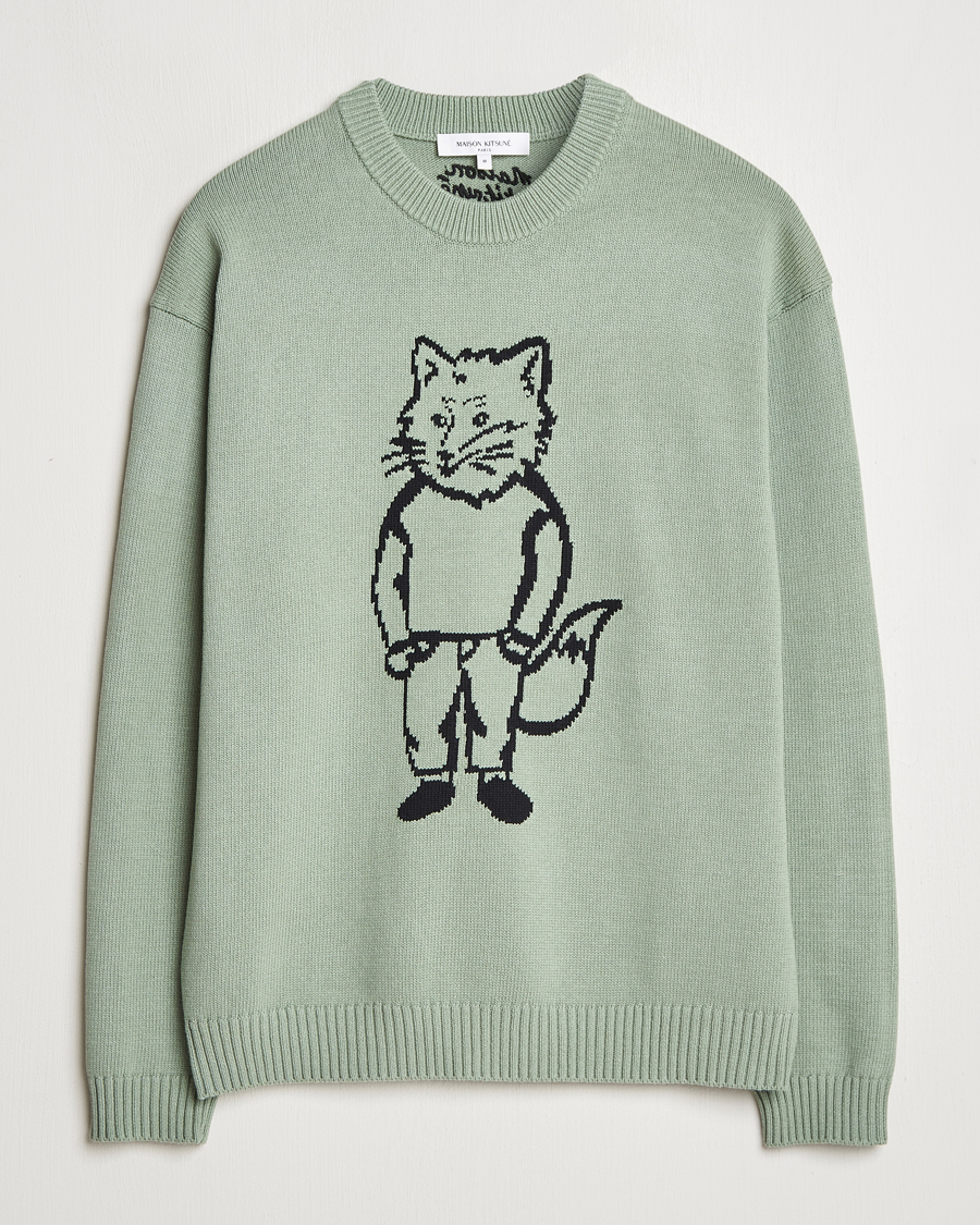Maison Kitsuné Dressed Fox Knitted Sweater Vert De Gris