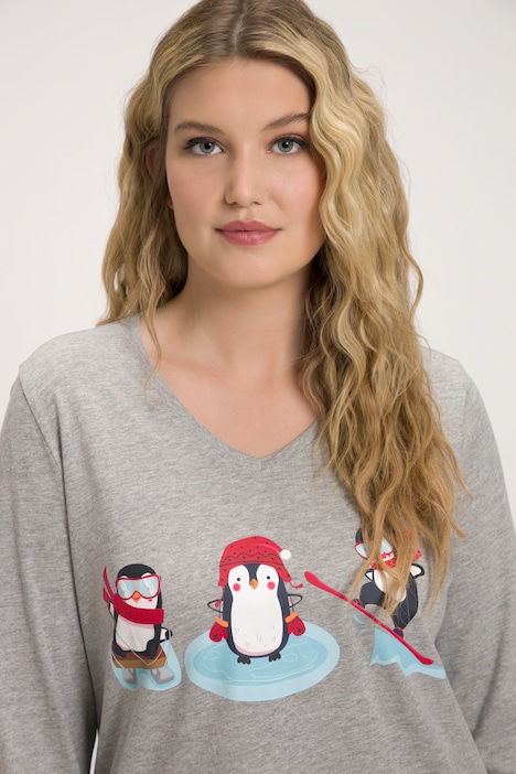 Shirt, Pinguine, Classic, V-Ausschnitt, Langarm