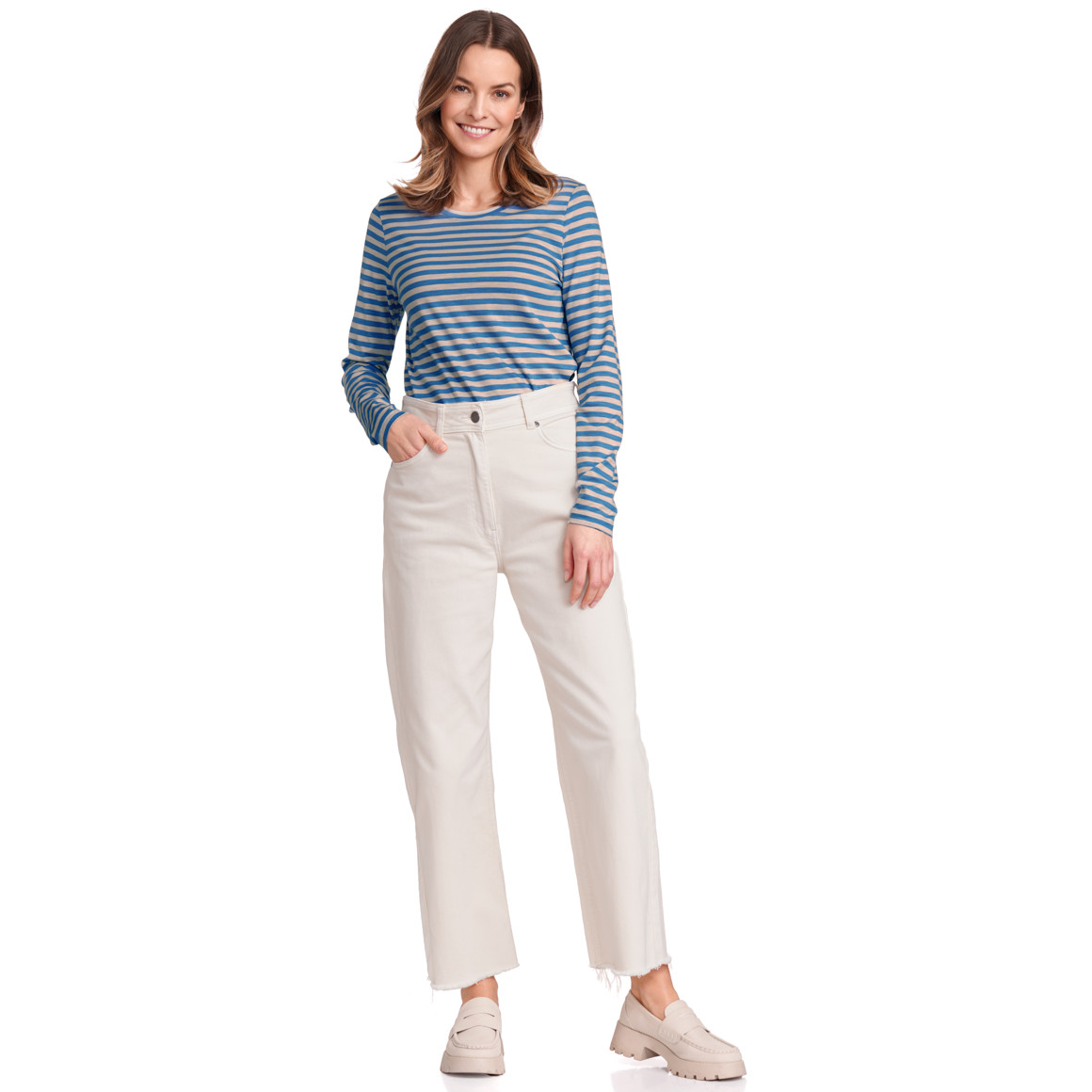 Gina Benotti Damen Langarmshirt gestreift blau / beige