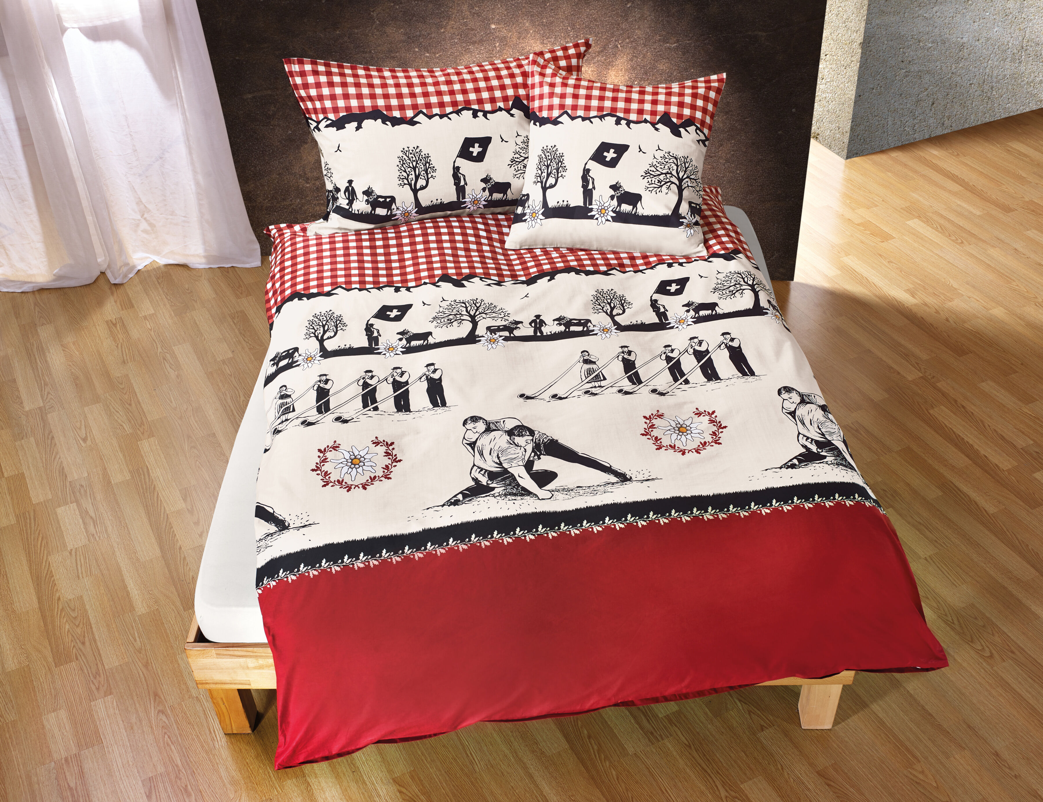 Bettwäsche Schwingfest rot-schwarz-beige