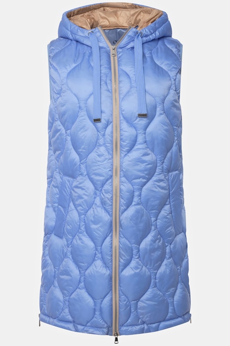 Steppweste, wasserabweisend, Longform, Kapuze, 2-Wege-Zipper, Saum-Zipper