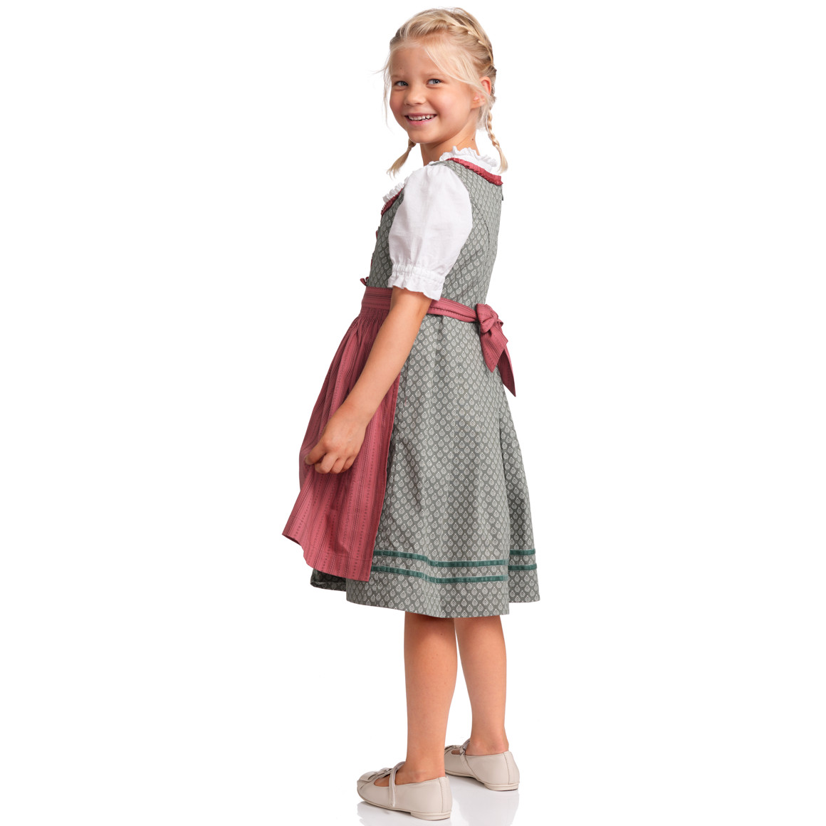 Topolino Mädchen Dirndl mit Allover-Muster dunkelgrün / rosa