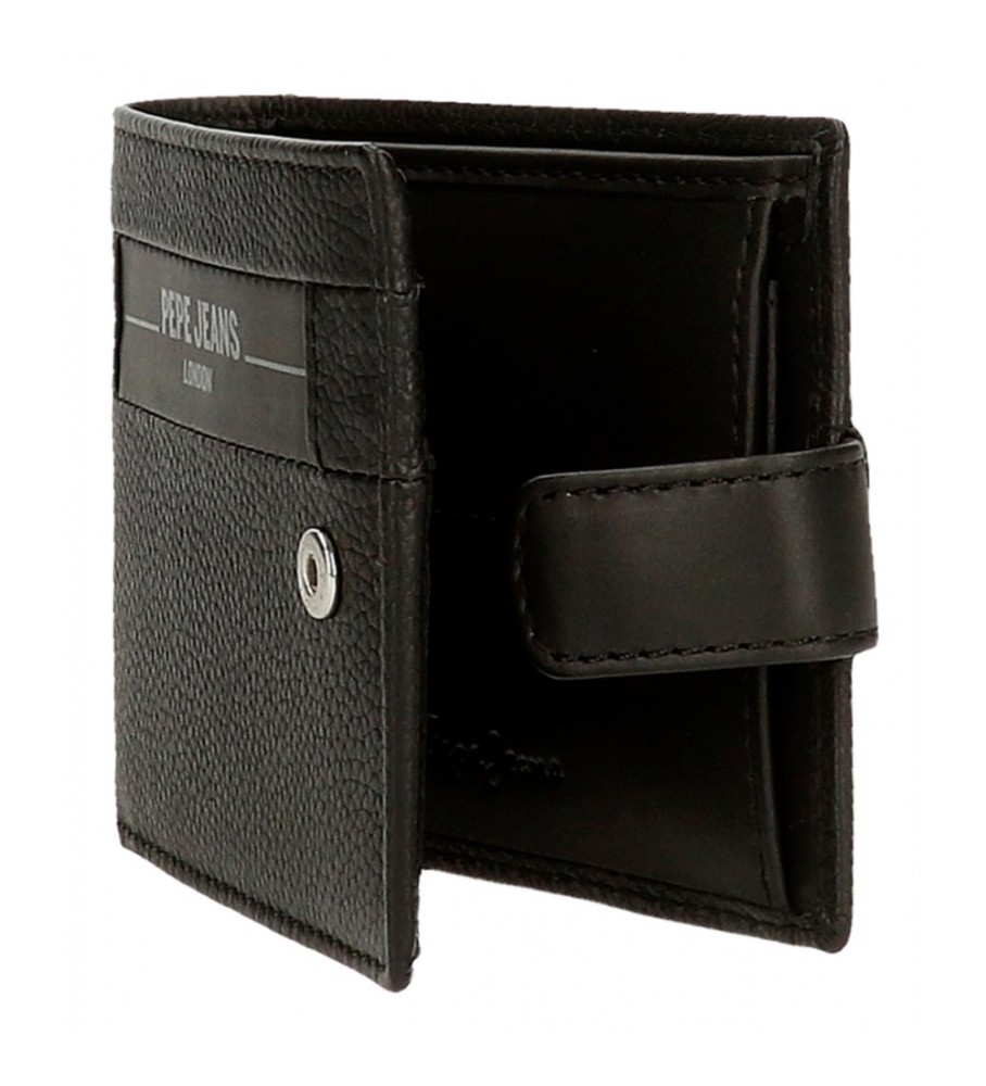 Carteira vertical Pepe Jeans Checkbox em couro preto com fecho de clique