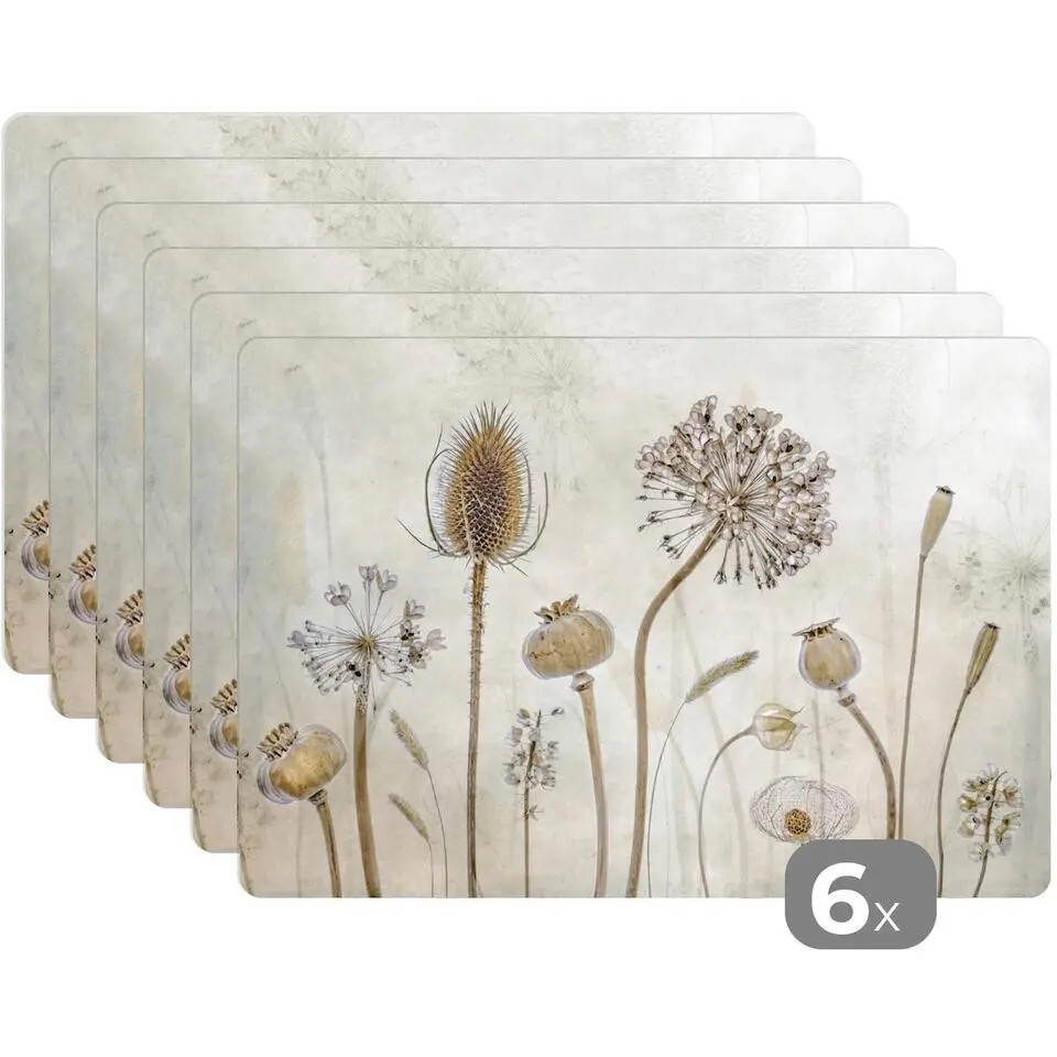 MuchoWow Placemat (6stuks) 45x30cm Bloemen Waterverf Stilleven