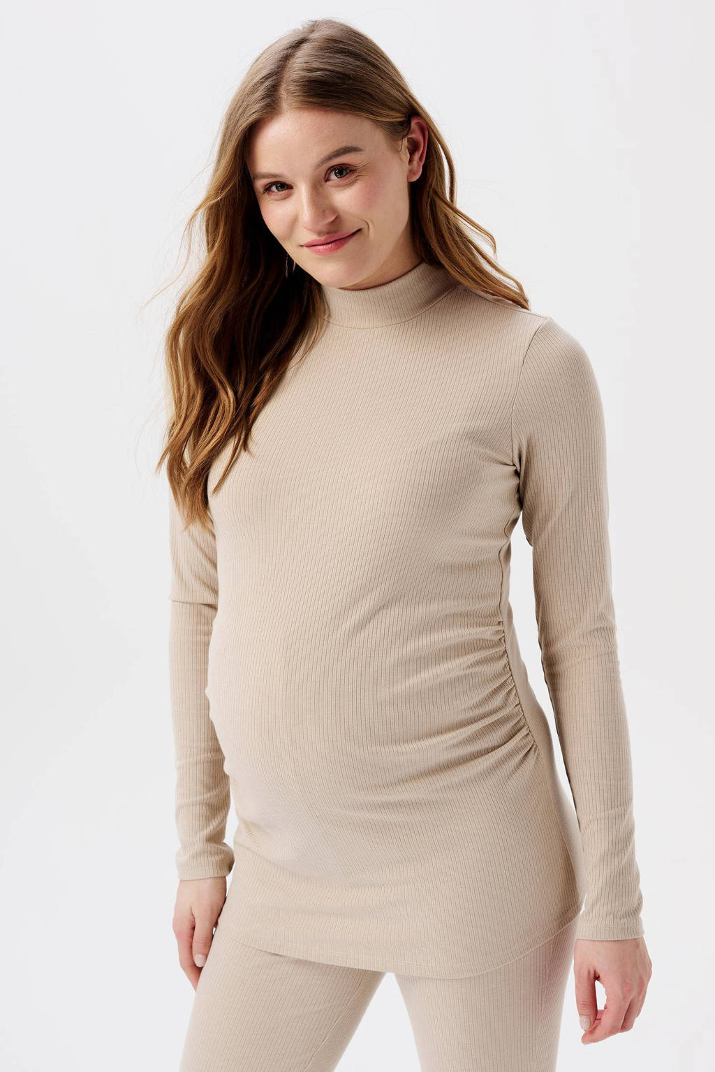 Noppies ribgebreide zwangerschapslongsleeve Sira van polyester beige