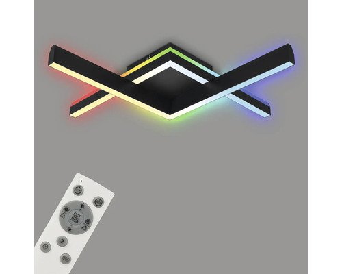 Dimbare LED-plafondlamp, 2 x 9 W, 1000 lm, 2700 K-6500 K CCT RGB, 64,5 x 64,5 cm, zwart, met nachtlampfunctie, geheugenfunctie en afstandsbediening.