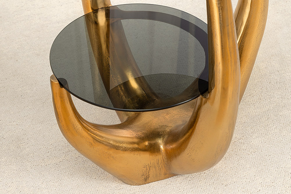 Handgefertigter Beistelltisch LEVELS 50cm gold antik Schwarzglas schwarz Metall