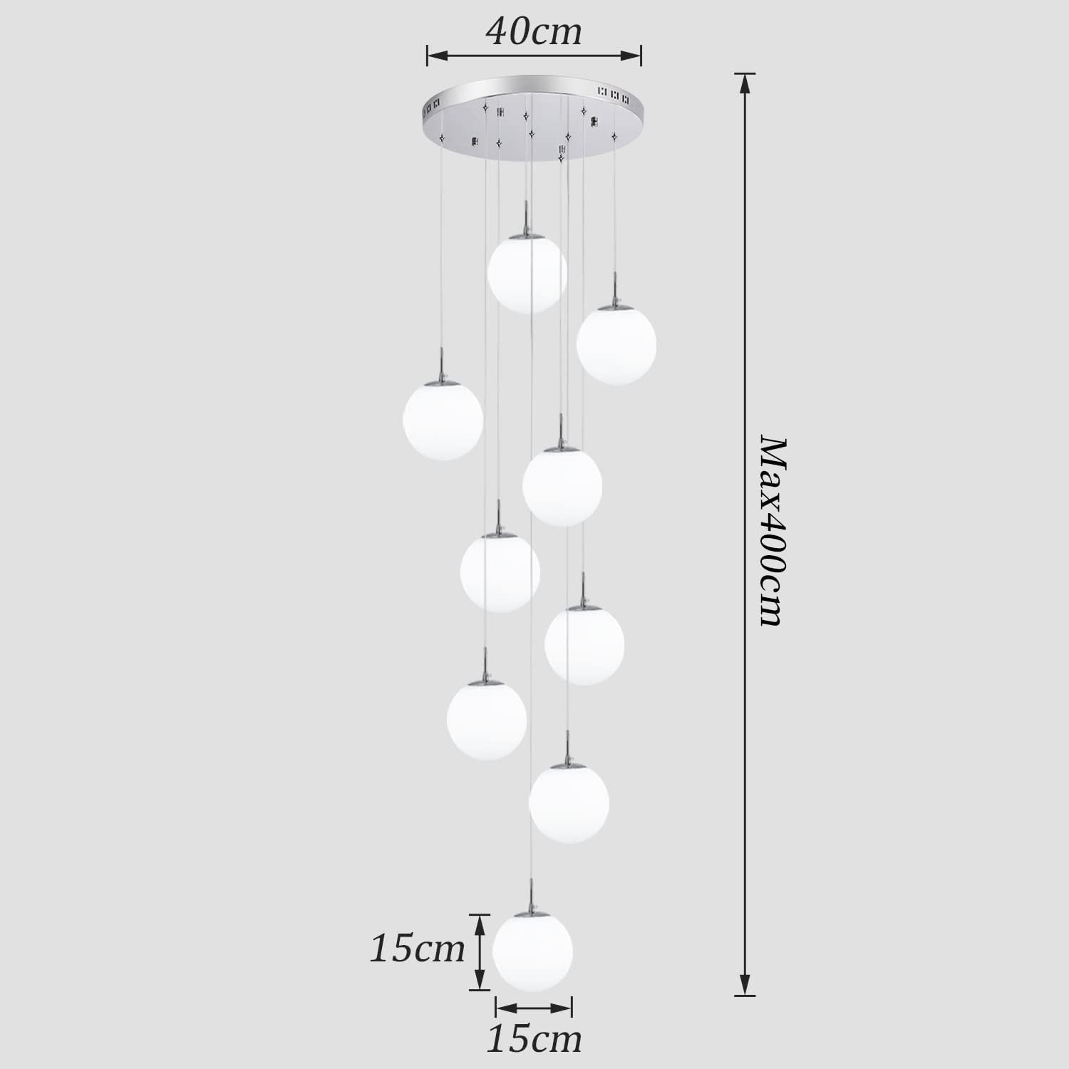 H.W.S Pendelleuchte Modern Treppenhaus Kugel Hängeleuchte Esstisch G9 Kronleuchter, Höhenverstellbar,Designer Deckenlampe,Weiss LED Hängelampe Wohnzimmer Villa Küchen Flurlampe,Retro Lampe (9 flammig)