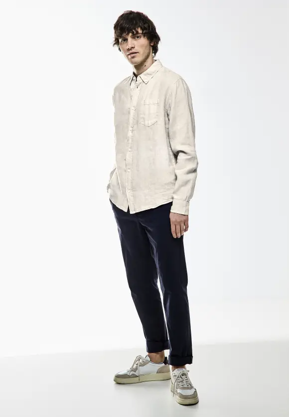 Button Down Leinenhemd - beach stone