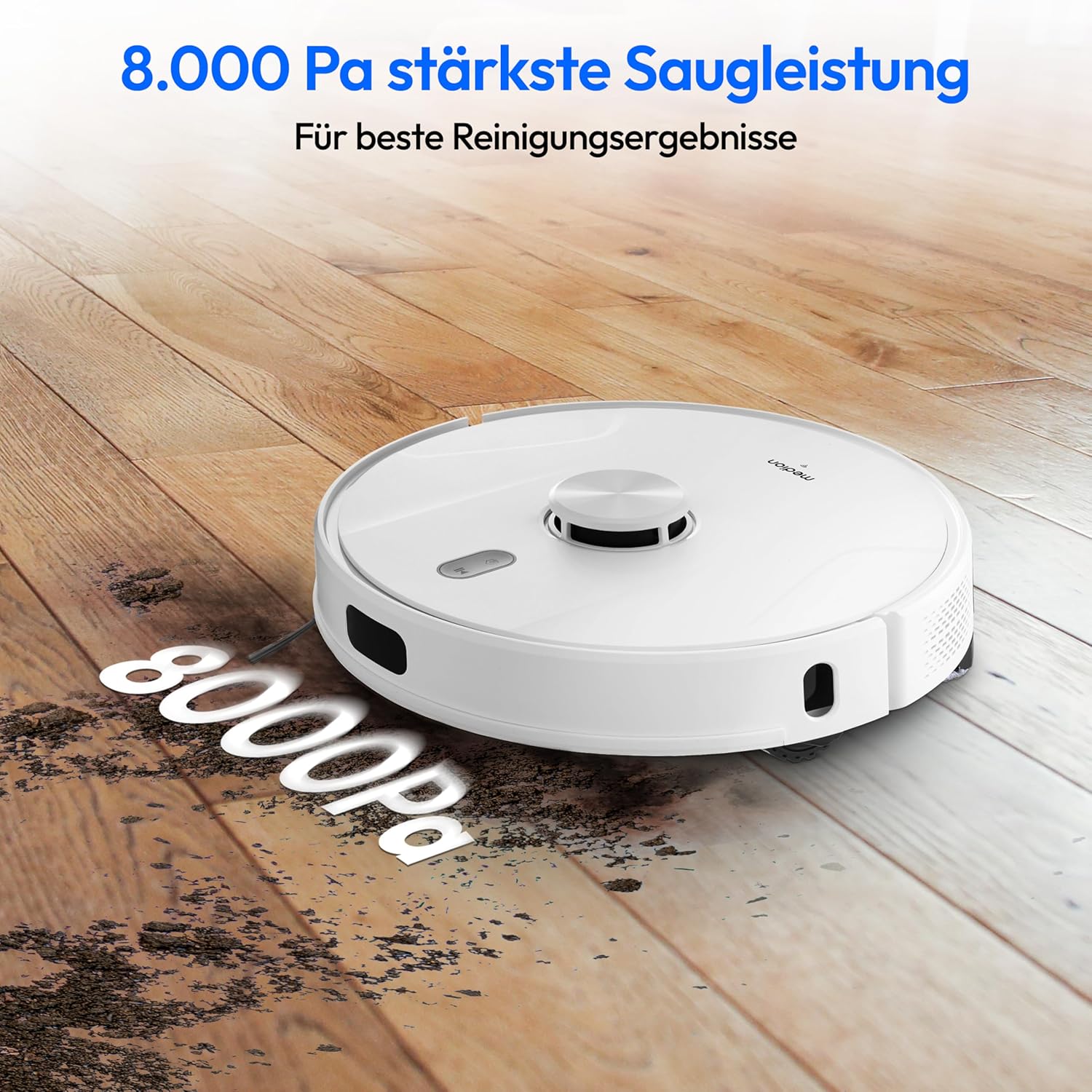 MEDION Saugroboter mit Lasernavigation und Wischfunktion X41 SW (Starke 8000Pa Saugkraft, 2in1 Roboterstaubsauger, präzise Kartenerstellung, Go & No Go Bereiche, mehrere Etagen)