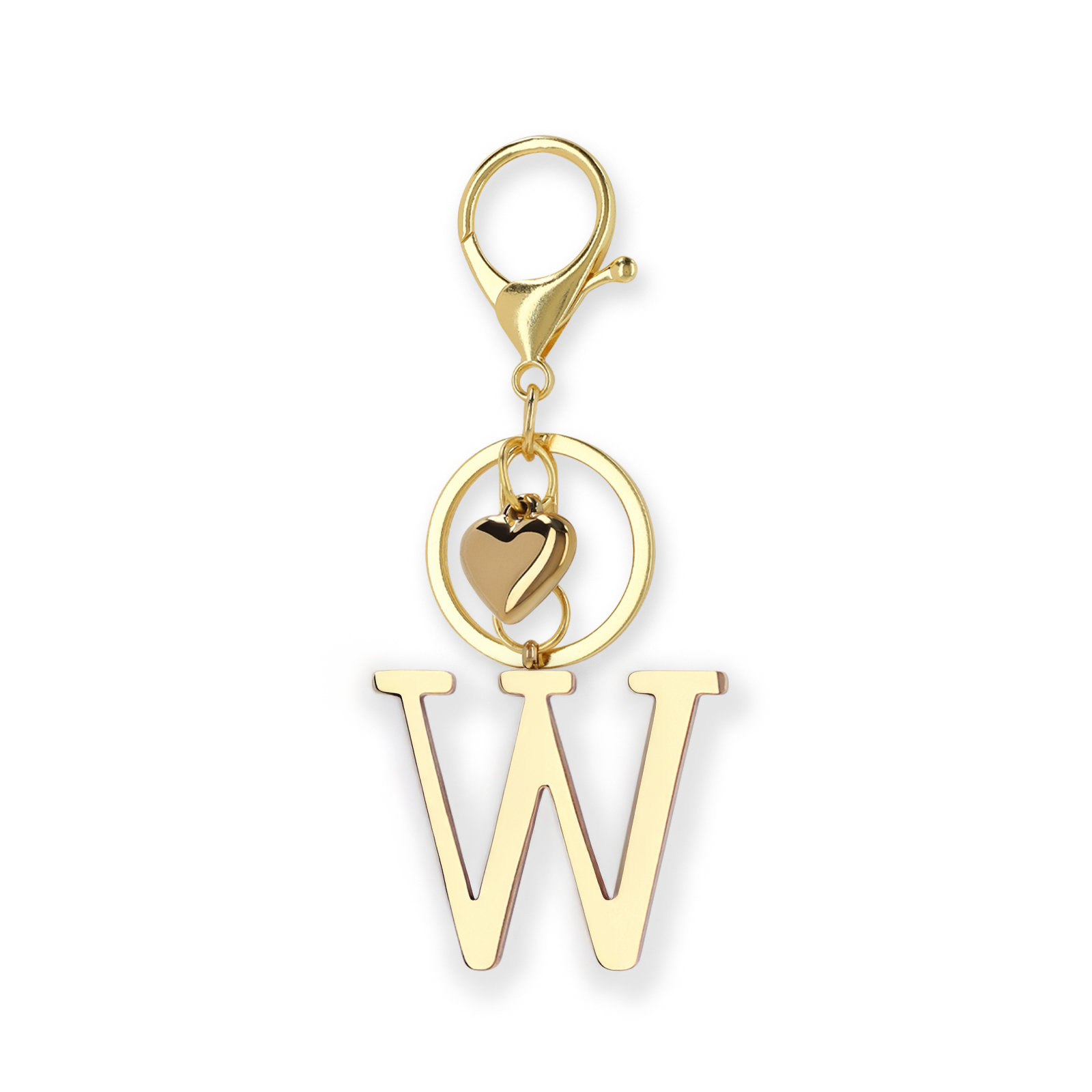 Goudkleurige bag charm letter W