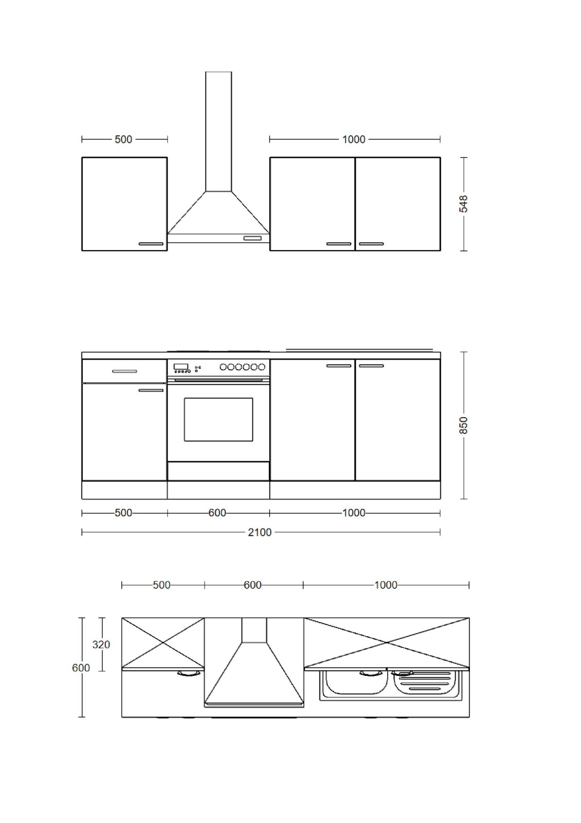 Küchenblock CARA - schilfgrün - Artisan Eiche - mit E-Geräten - 210 cm