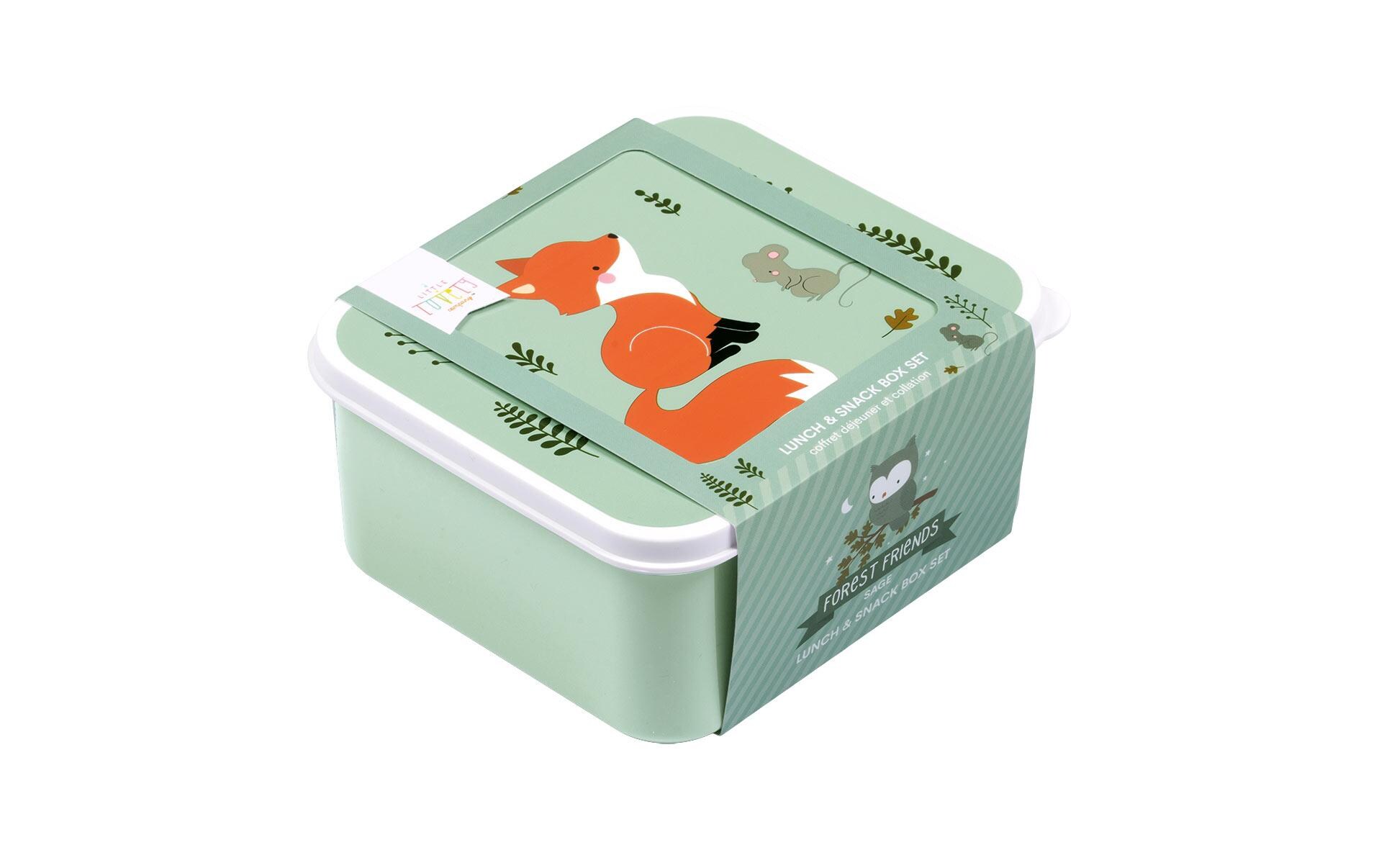 Lunchbox & Snack Box Set Forest Friends, HellgrünLunch- und Snackbox Set mit praktischem Spender