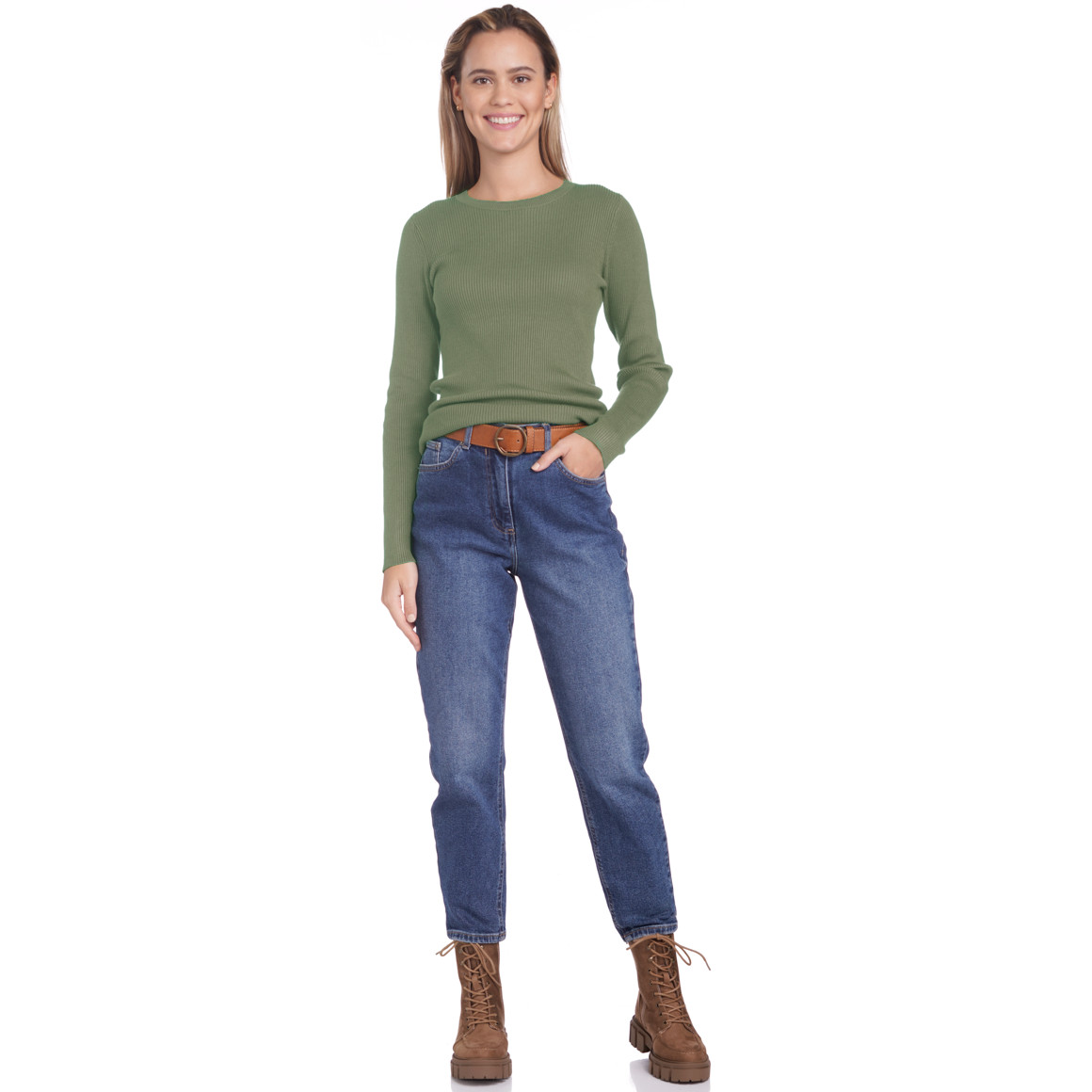 Gina Damen Pullover aus Rippstrick dunkelgrün