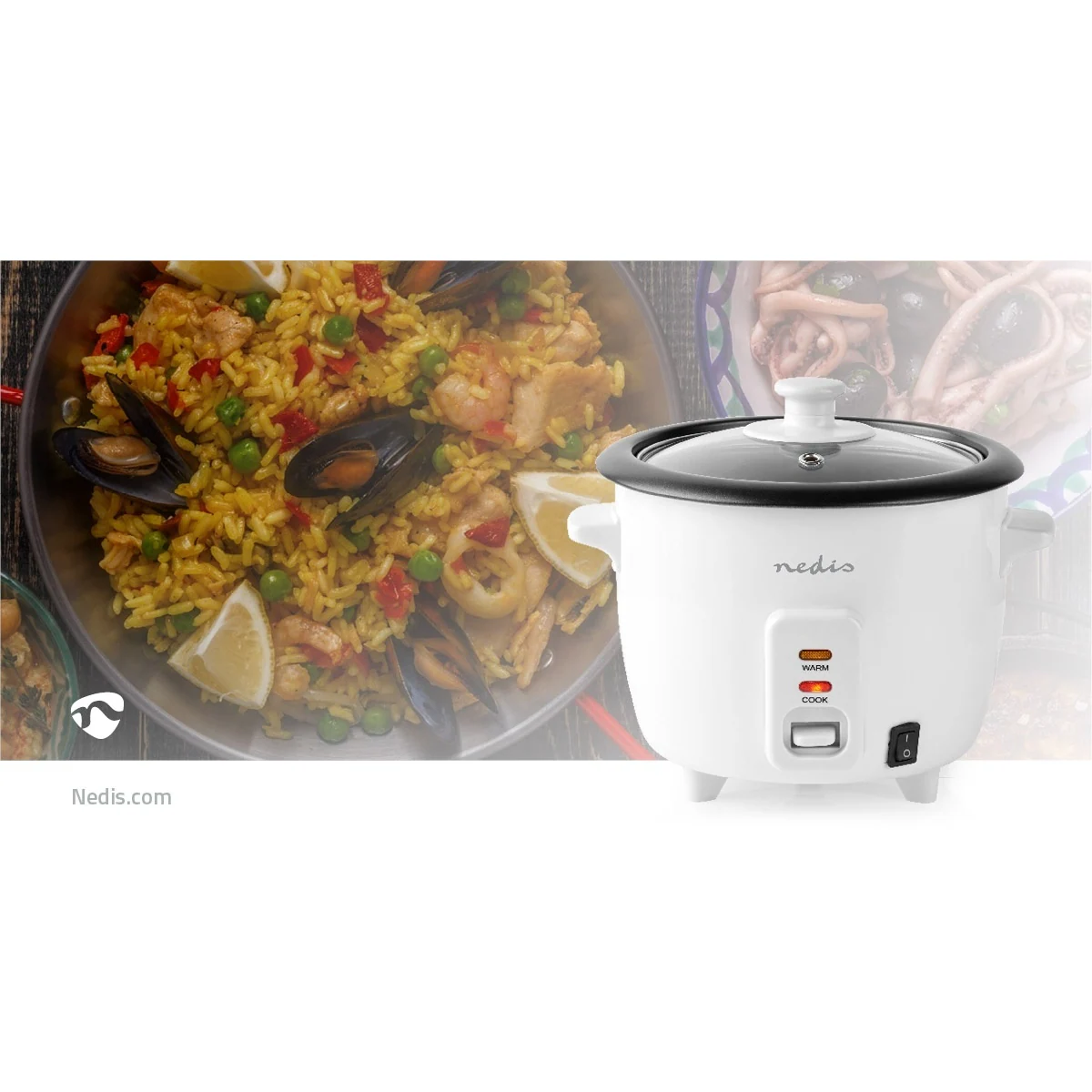 Nedis Riskoker | 0.6 l | 300 W | Steamer i aluminium | Non-stick belegg | Avtagbar bolle | Automatisk avstengning