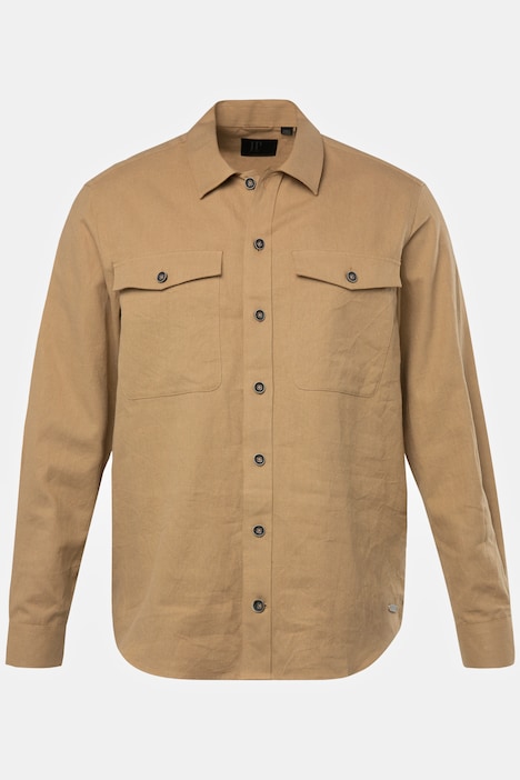 Leinenmix-Overshirt, Langarm, Hemd, Kentkragen, bis 8 XL