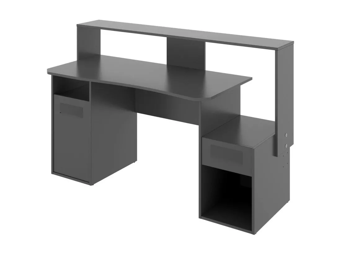 Bureau Manos, bureau de jeu multifonction moderne, table d'étude pour PC et support CD, 154x69h98 cm, Anthracite, sans lumières LED