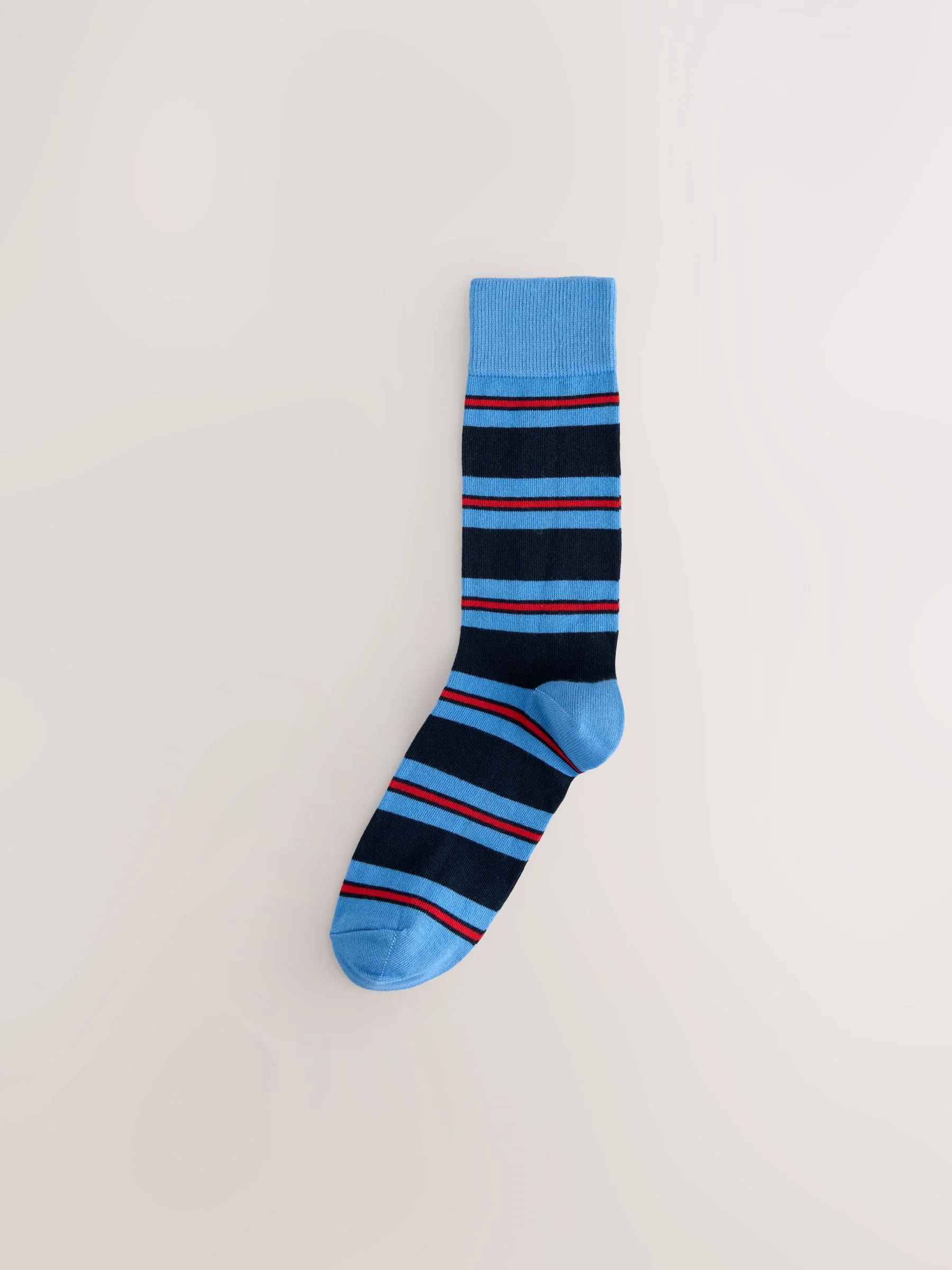 Blauw/rood/bruin gestreept - Set van 8 sokken met patroon