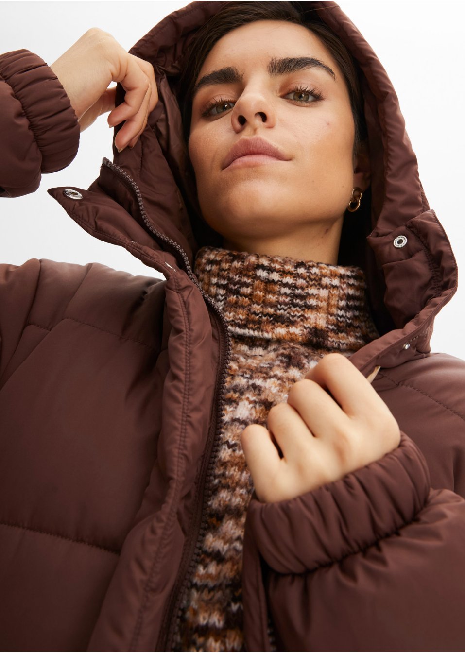Veste matelassée raccourcie avec capuche et taille réglable