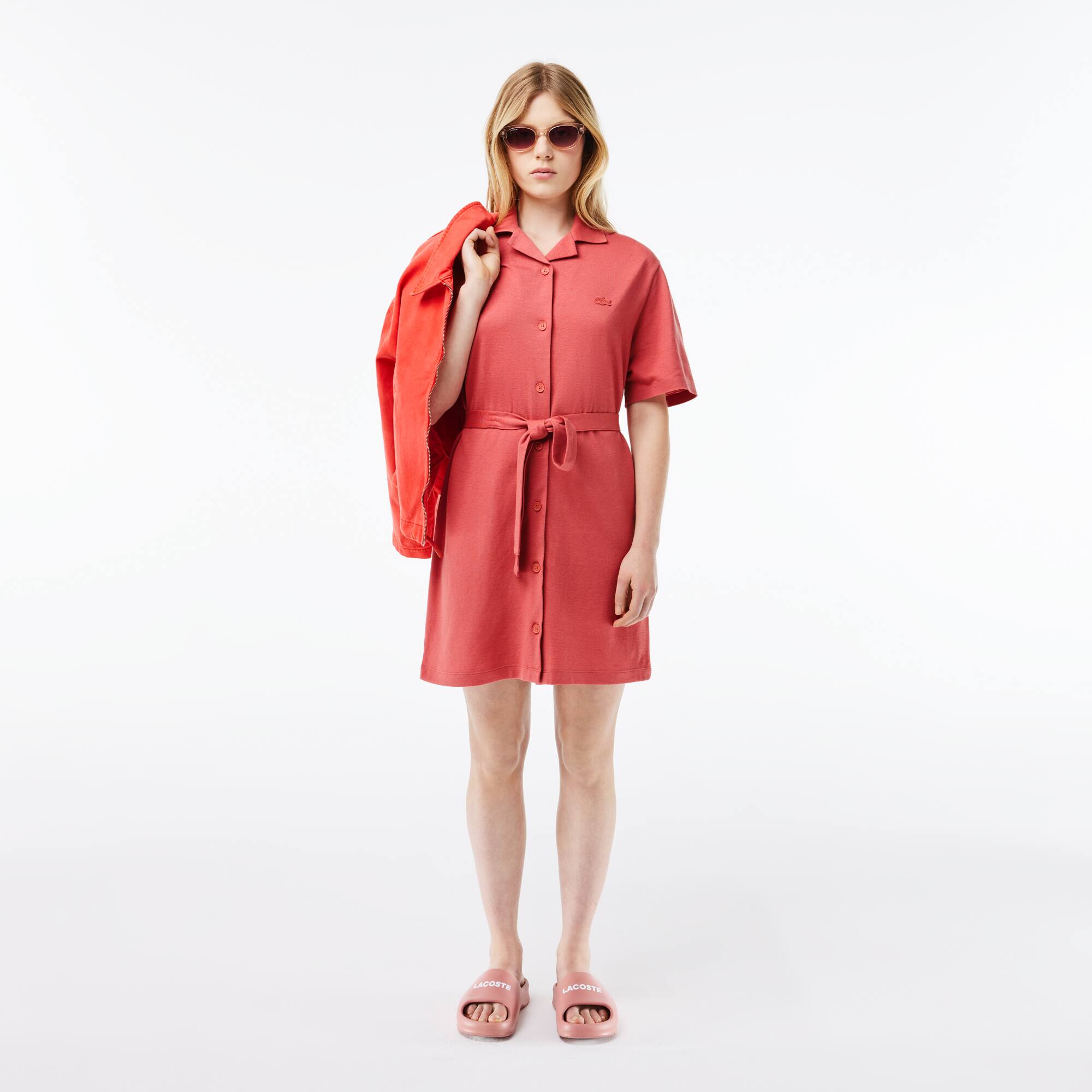 Damen LACOSTE Kleid aus Leinen-Baumwoll-Mischung mit Gurt Kleider & Röcke - Rot - Lacoste - Damen