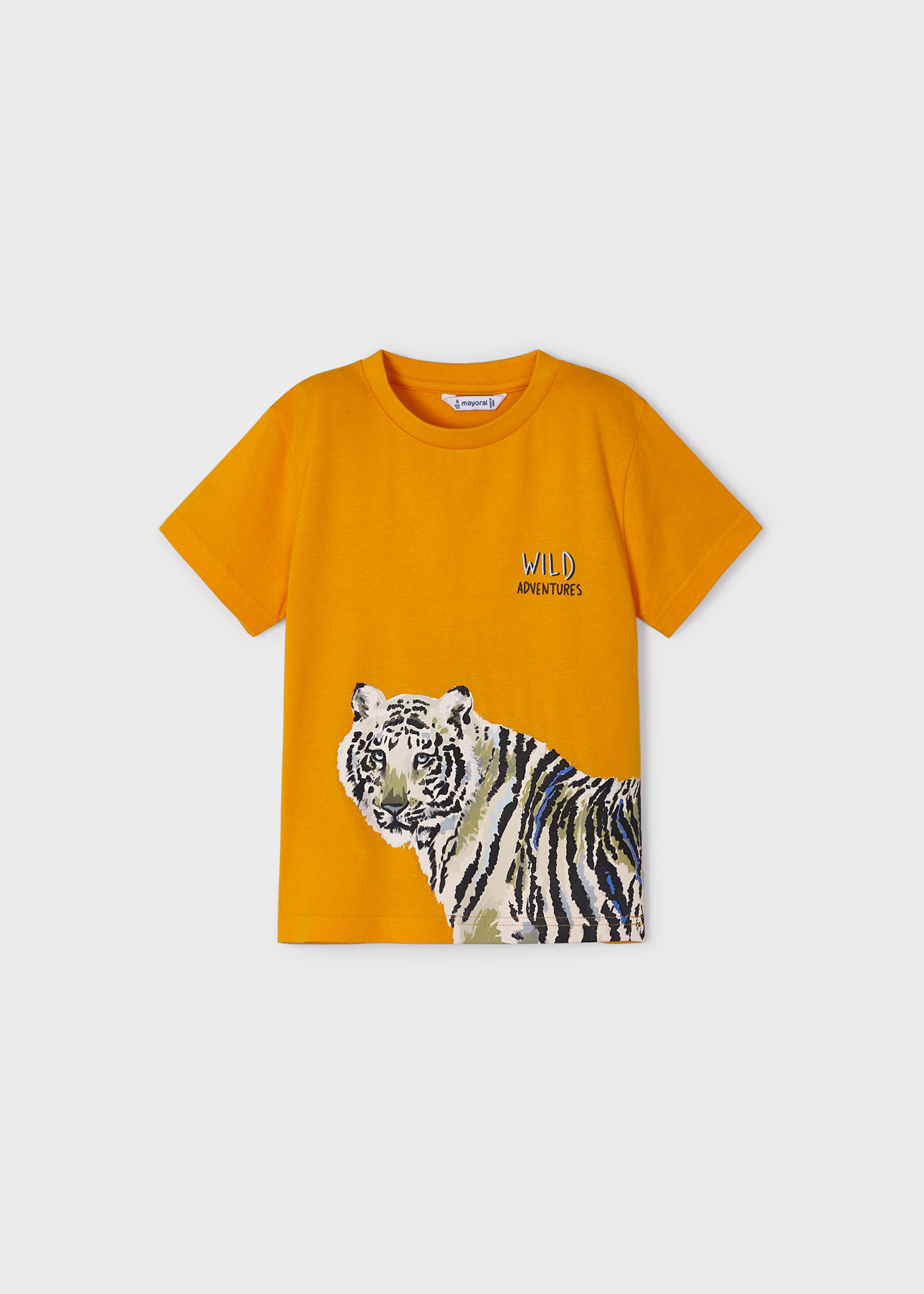 Camiseta infantil masculina em algodão sustentável com estampa.