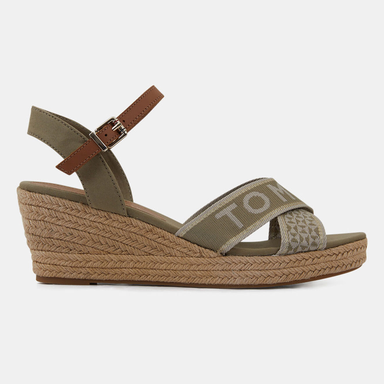 Tommy Hilfiger Sandales compensées Webbing Low kaki - Talon 7 cm