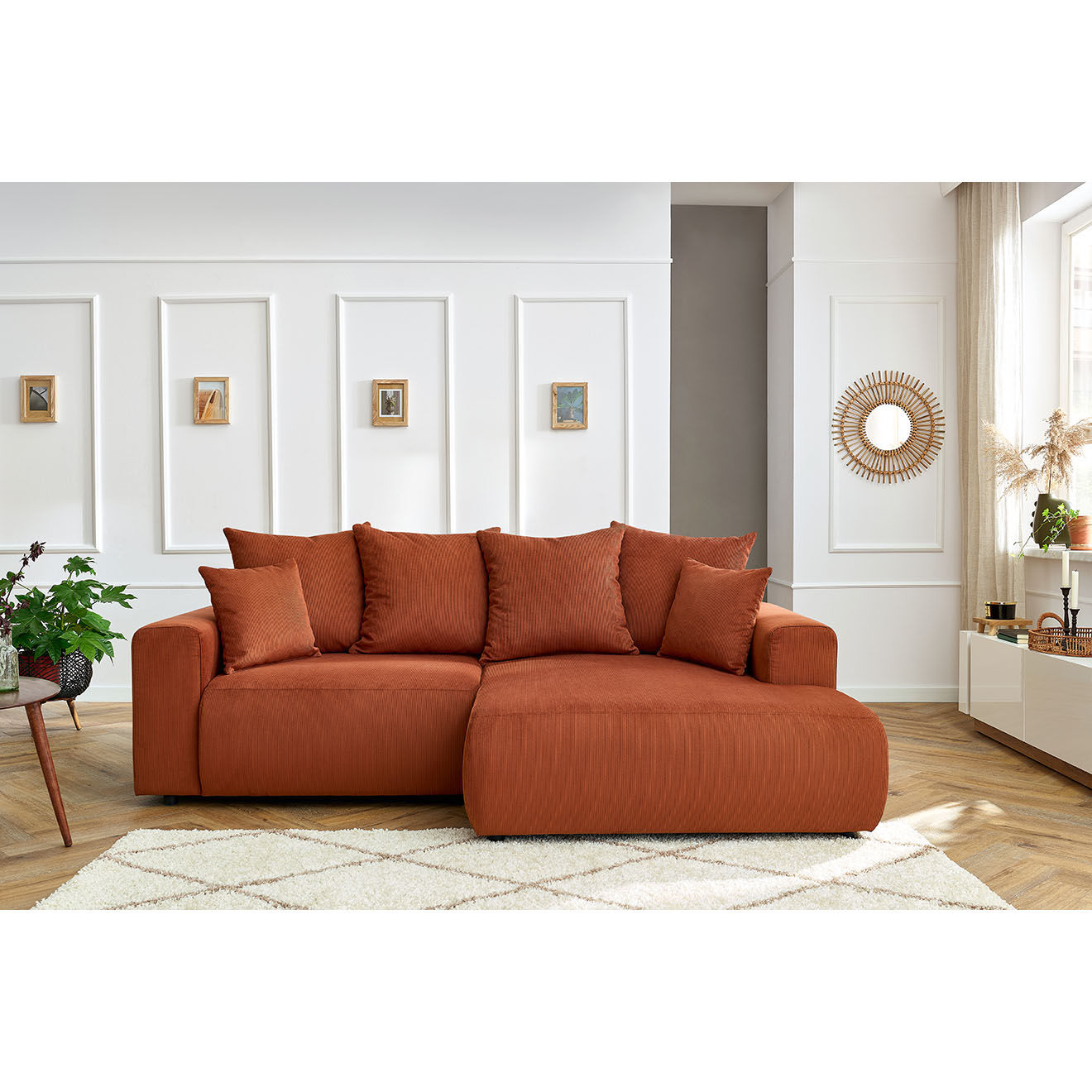 Bobochic Canapé d'angle fixe droit Enjoy orange - 237x147x95 cm
