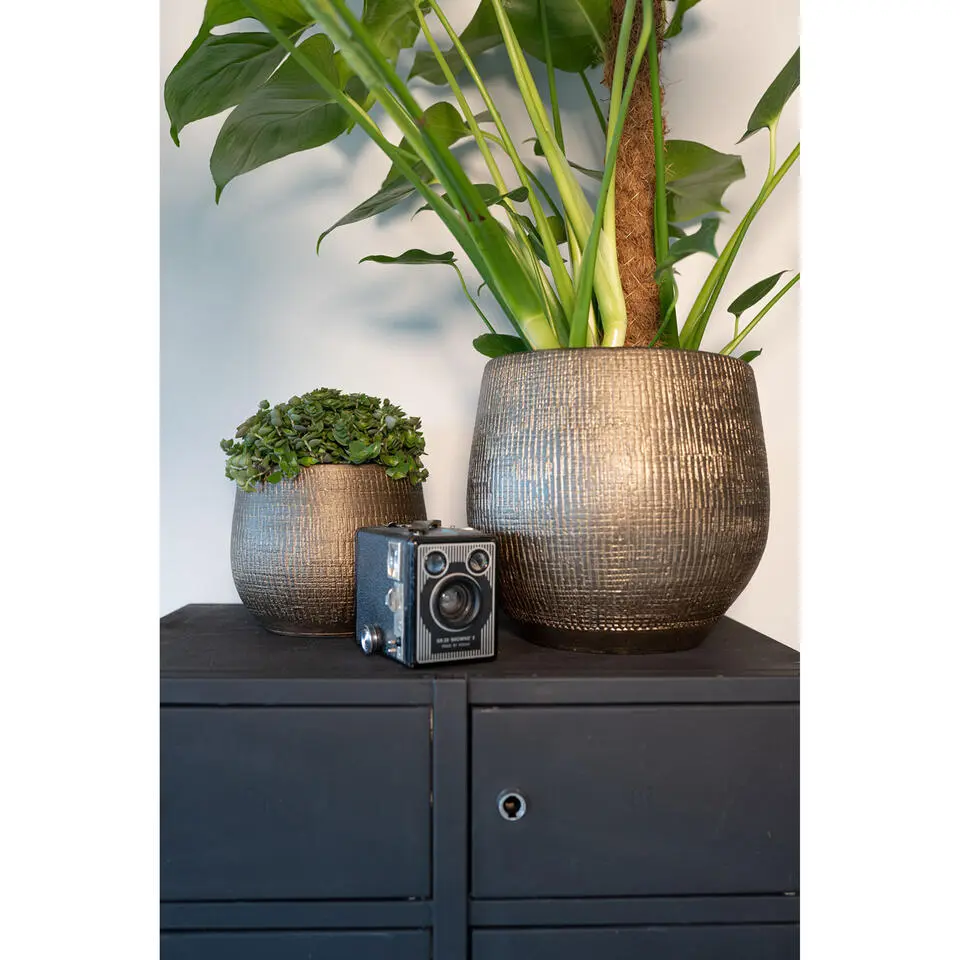 Steege Plantenpot - keramiek - goud metaal look - 15 x 13 cm